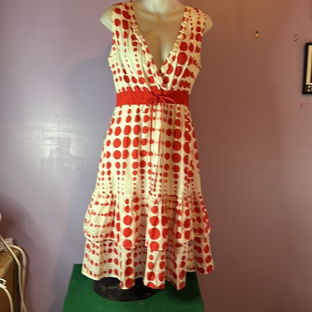 Chandry KC Red White Sleeveless Cotton Dress Size Medium Summer Casual